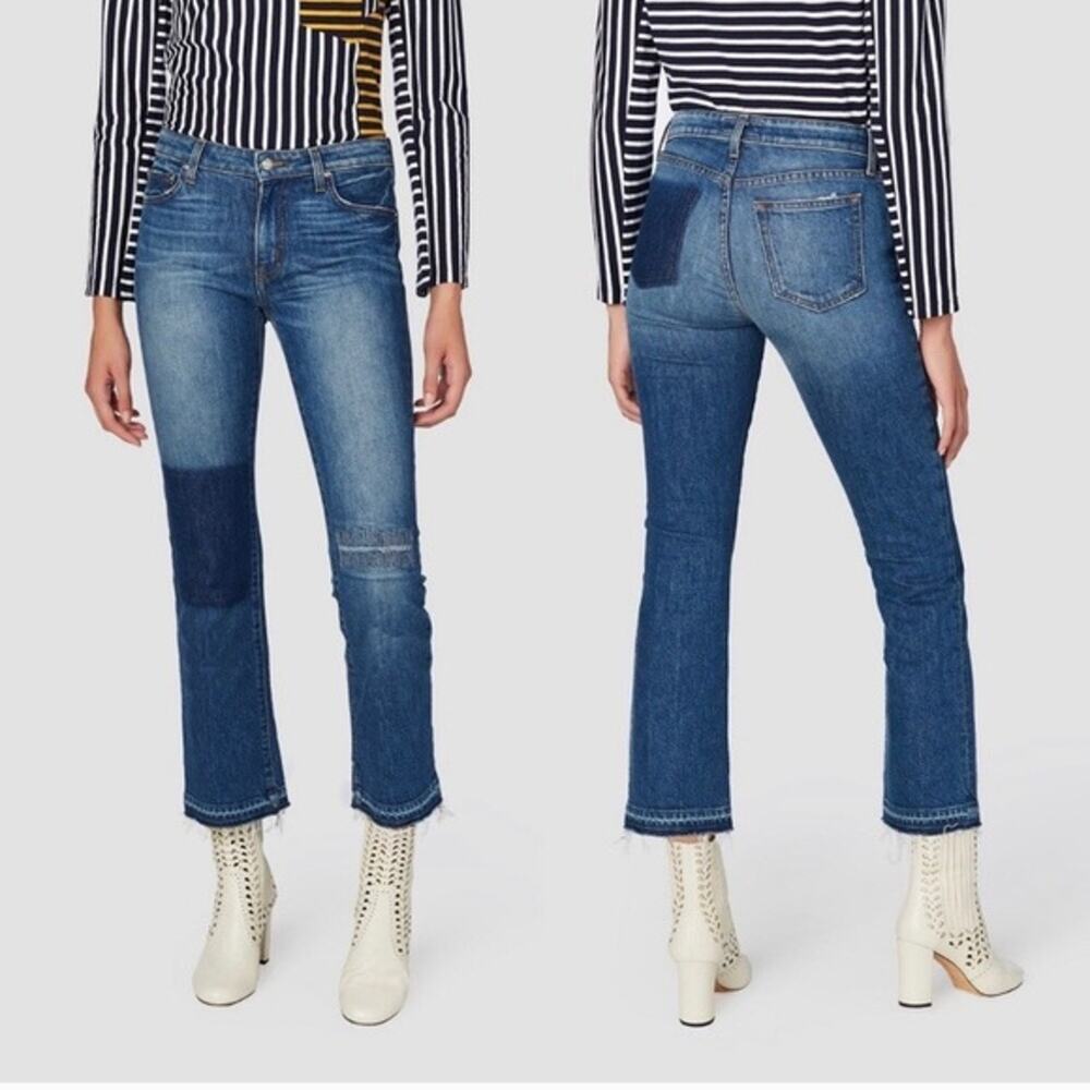 Derek Lam 10 Crosby Gia Mid-Rise Cropped Flare Jeans Patches Women 28
